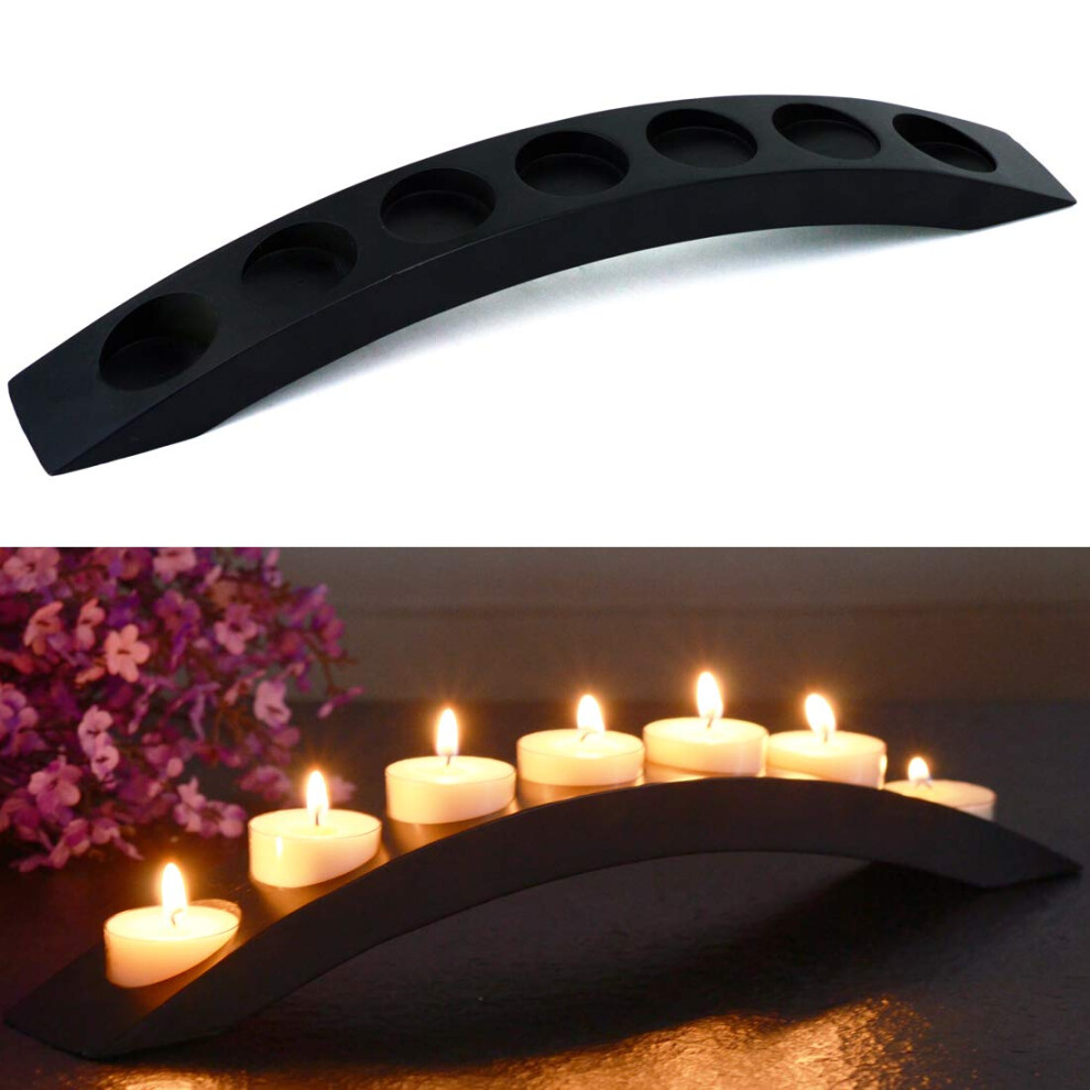 Bougeoirs pont en bois de 38 cm de long, longs bougeoirs pour bougies chauffe-plat, barre pour 7 bougies - Noir
