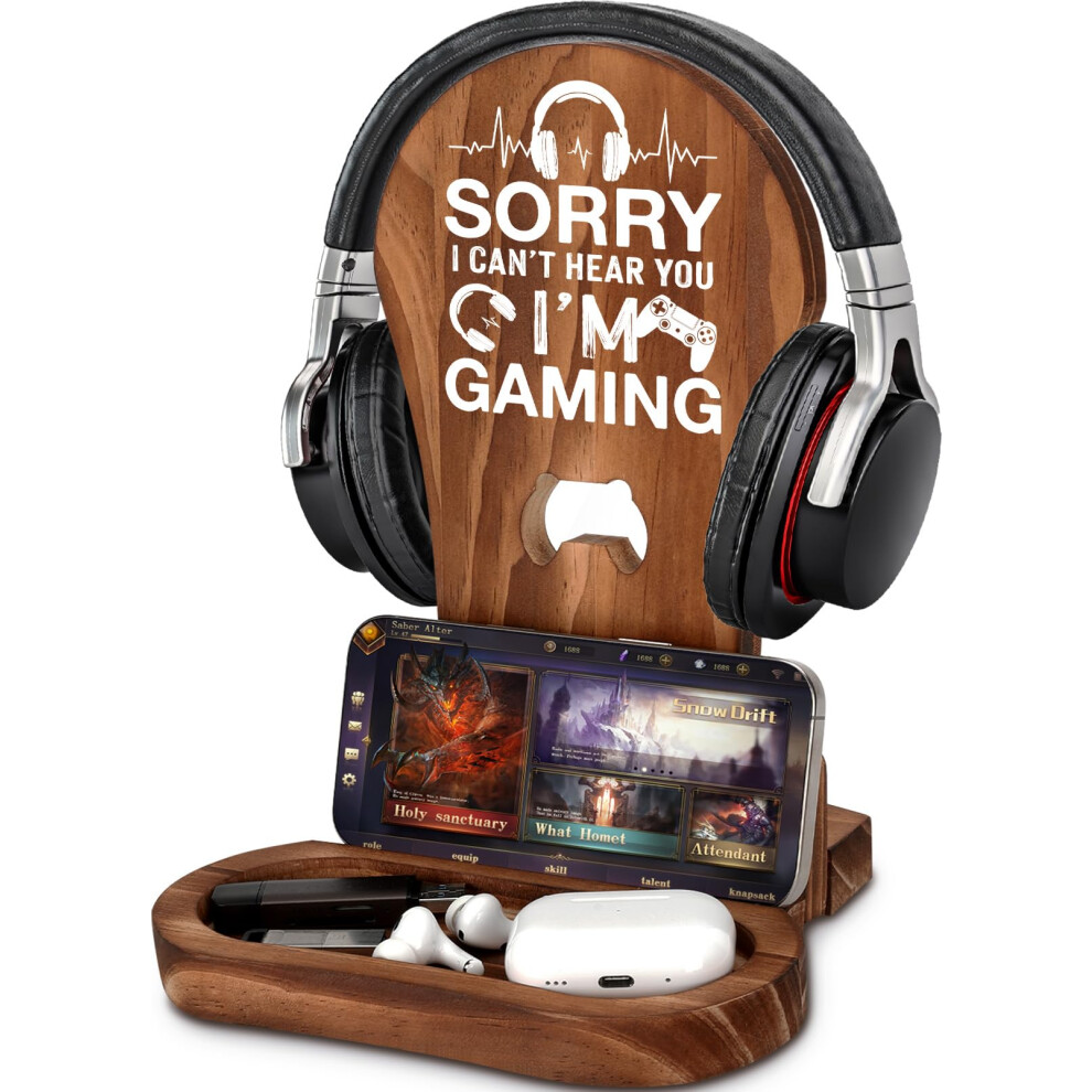 Gamer Gifts For Men Boys, Gaming Desk Accessories, Gaming Room Decor, Teenager Son Boyfriend Husband Game Lover Gifts, Wooden Headphone Stand Headset 768432240271