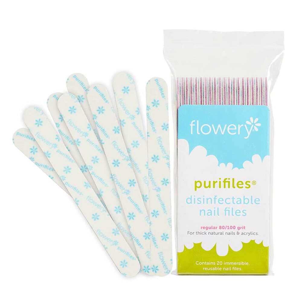 Flowery Purifiles Standard Pink Core Disinfectable Nail Files 80/100 Grit 20 Per Pack