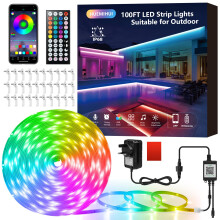 30M Outdoor Waterproof LED Strip Lights, IP68 Ultra Long RGB Color Changing LED Lights with IR Remote & APP, 24V Music Sync Light Strips,Flexible