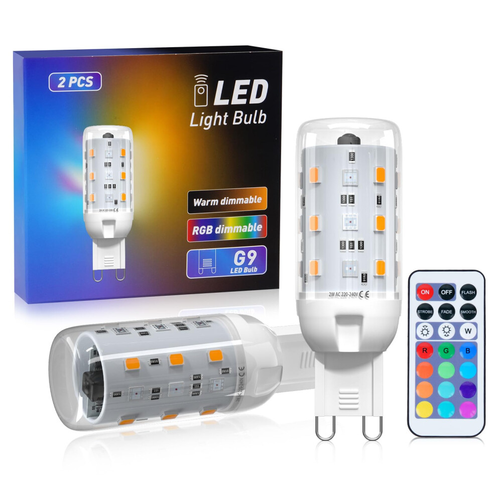 BrightArk G9 LED Color Changing Light with Remote Control, 2W Dimmable G9 RGB LED Bulb, 12 Color + Warm White 3000K, for Home Decore & Mood Lighting,