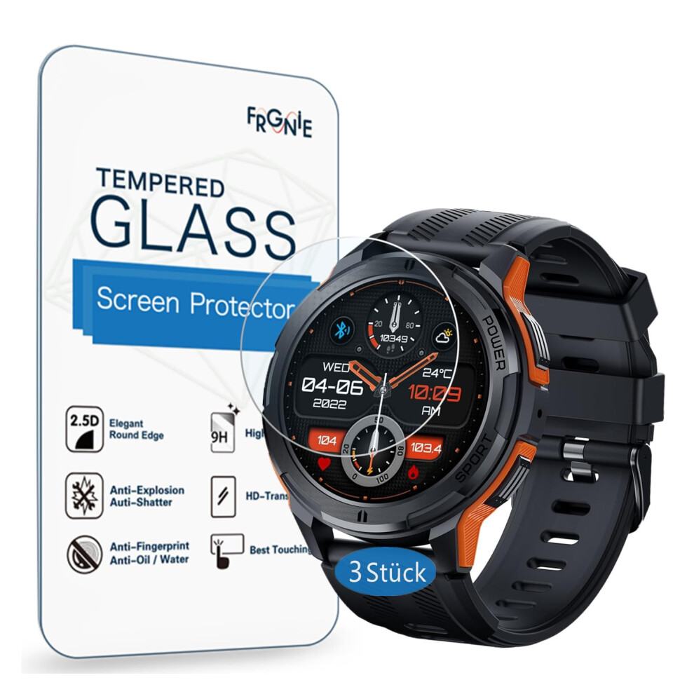 Frgnie Screen Protector Compatible With Oukitel Bt10 Smartwatch 1.43 Inch (Pack Of 3) 9H Hardness Tempered Glass Screen Protector For Bt10 Smartwatch 783798749848