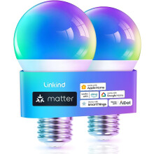 Linkind Matter Smart RGBTW E27 Bulb (2-Pack) – 9W, 806lm, Music Sync, Matter-ready, Works with Apple HomeKit, Google Assistant, Alexa