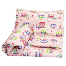 Olobaby Reversible Cot Duvet/Quilt Cover and Pillowcase Set 2 pcs 100% COTTON (Pink Owl, 150 x 120 cm)