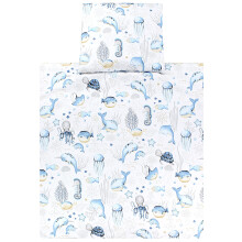 TupTam Baby Crib Pram Bedding Set Duvet Pillow - 4 pieces, Sea Creatures Blue, 80x80 cm