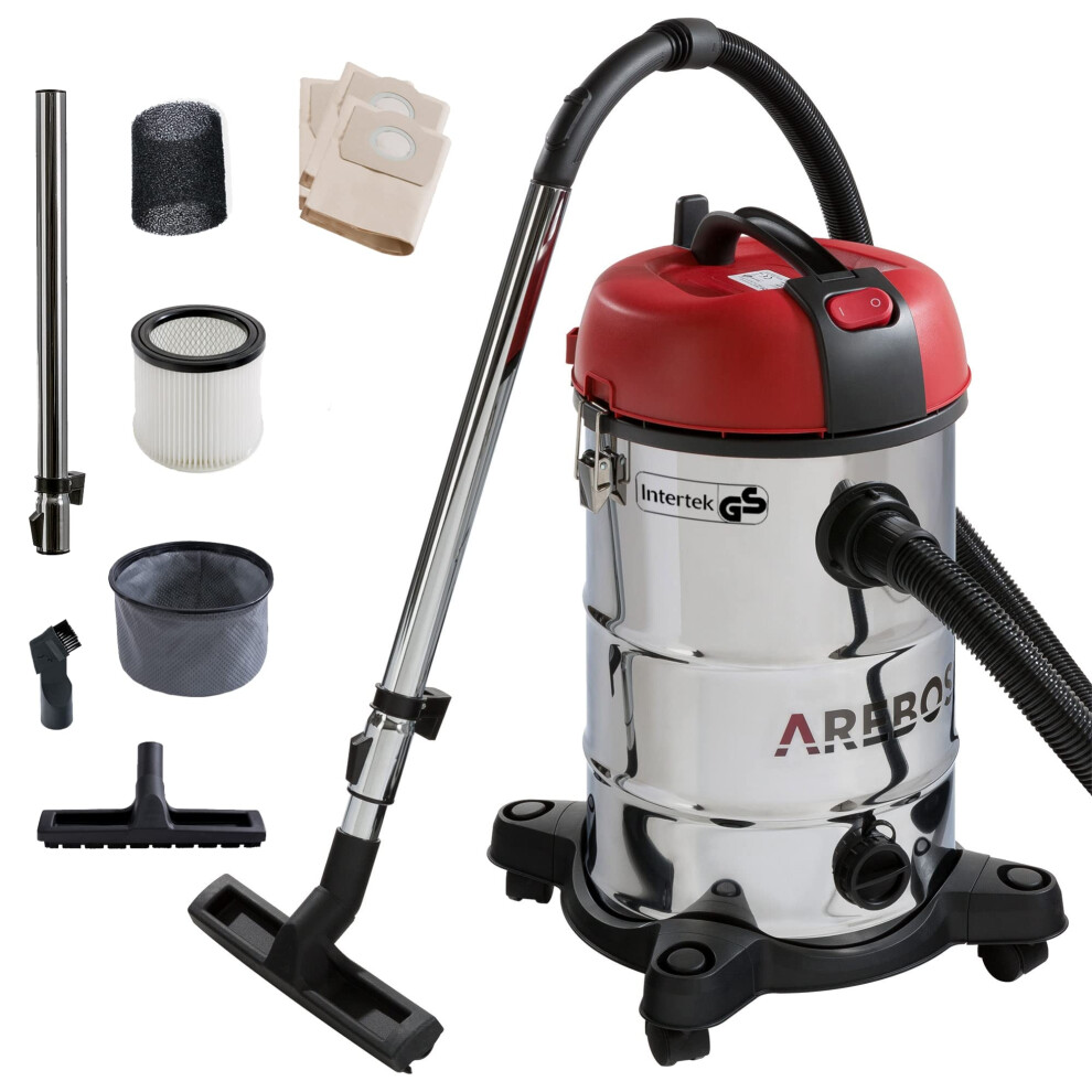 Arebos Industrial Vacuum Cleaner 1800 W | Wet & Dry Vacuum Cleaner | Ash Vacuum Cleaner for Fireplace & Grill | Multipurpose Vacuum Cleaner Water