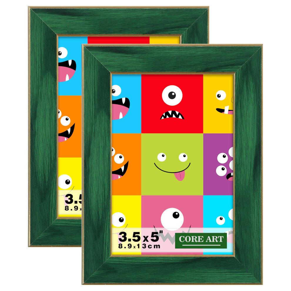 Core Art 3,5X5 Bilderrahmen, Gr Ne Fotorahmen, 2Er-Set, 3,5 X 5, Bunter Rahmen Mit Hd-Plexiglas, F R Wand- Oder Tischdisplay-image