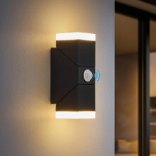 Bojim Up Down Outside Lights with Motion Sensor, PIR Outdoor Wall Lights IP65 Waterproof, Modern LED Wall Lamp with Swiveling LED Panel for Porch