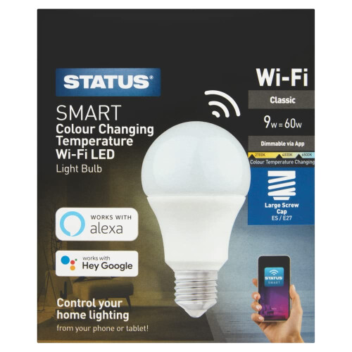 Status Status 9W Smart WiFi Led Gls Light Bulb Edison Screw Cap