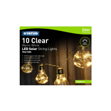 STATUS Canberra Solar Light String / 10 Clear Warm White Outdoor Garden LED Light Bulbs with 2 Functions / 5 LED's per Light Bulb / 3.8 Meters Cable