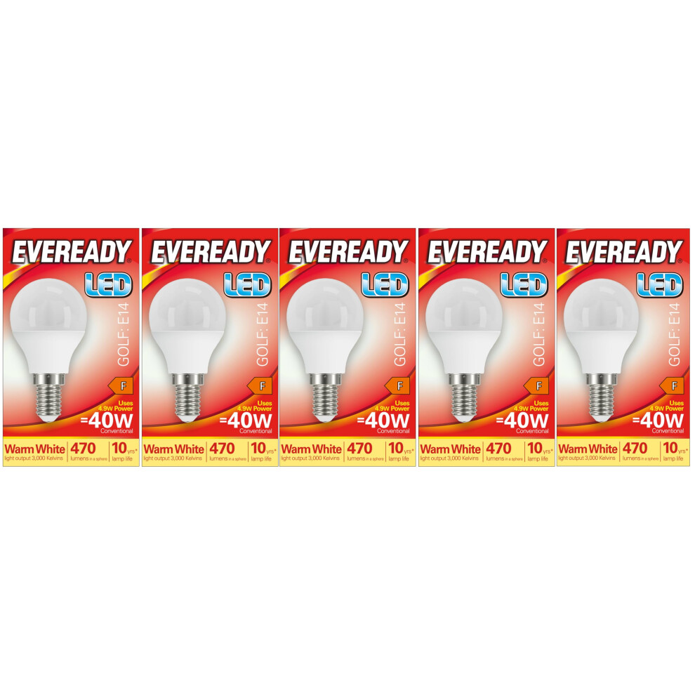 Eveready E14 Bulb LED Golf (SES) 470 lumens 4.9 Watt Warm White 3,000K. Pack of 5 Bulbs-image-OPC-PGBSKMP-NEW