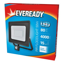 Eveready S13951-50w, Black Body, IP65, 4000k Cool White, 4000lm Lumens, PIR Motion Sensor, LED Floodlight