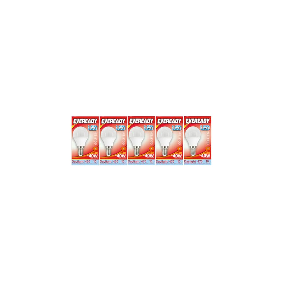 Eveready E14 Bulb Led Golf (Ses) 470 Lumens 5.2 Watt Daylight 6500K. Pack Of 5 Bulbs