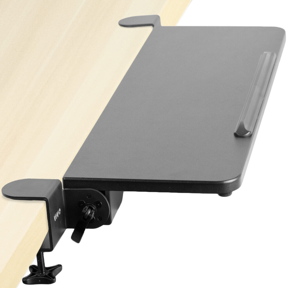 VIVO Clamp On Tilting Keyboard Tray  26 (31 Including Clamps) x 9 inch Extension Platform for Typing and Mouse Work  Elbow and Arm Support Rest  Black