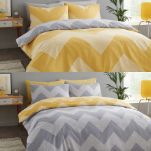 Catherine Lansfield Chevron Geo Two Pack Easy Care Double Duvet Sets Grey/Ochre