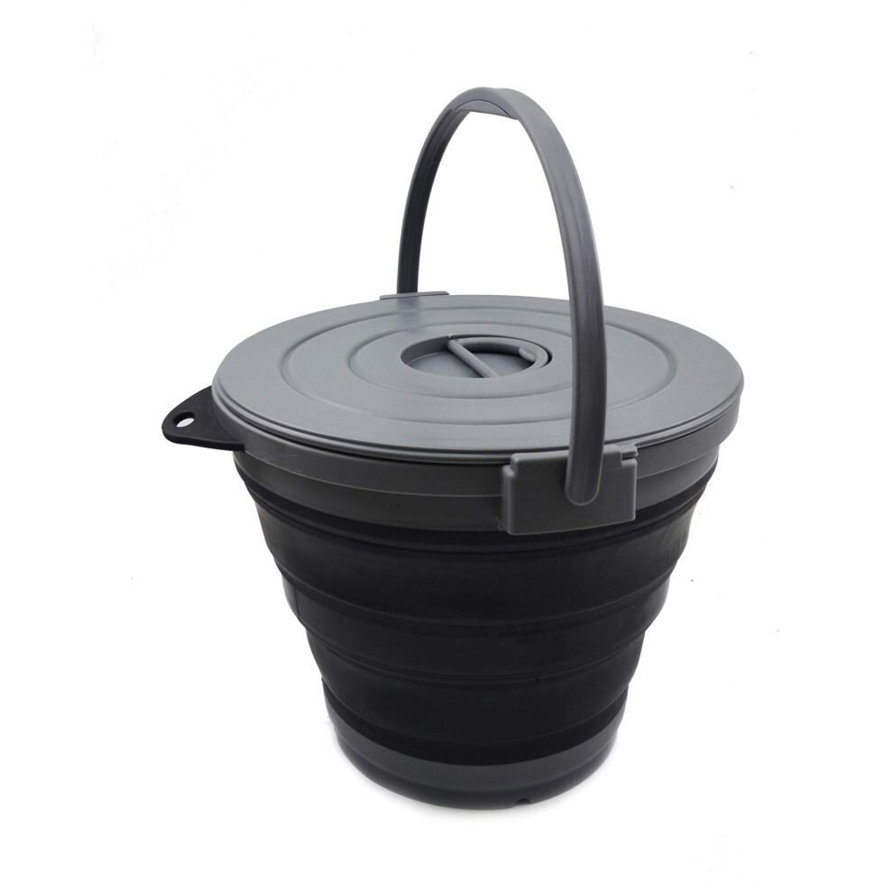 Sammart 10L(2.64Gallon) Collapsible Fishing Bucket With Locking Lid - Foldable Round Tub - Portable Plastic Water Pail - Space Saving Outdoor Waterpot 843050105895