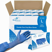 MediHands Vinyl Blue Large Vinyl Examination Gloves - Case of 1000 Disposable, Powder-Free, Latex-Free, Protein-Free Medical Gloves - Multi-Purpose,