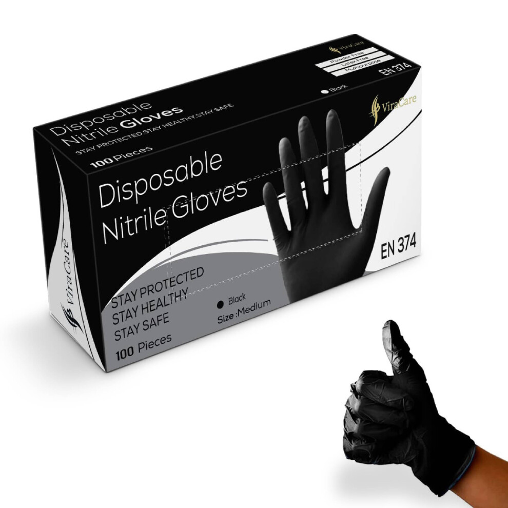 200 X Black Disposable Gloves | Black Nitrile Gloves | Latex Free Gloves | Powder Free Gloves | Black Gloves Disposable | Strong And Non-Sterile 5060774625828