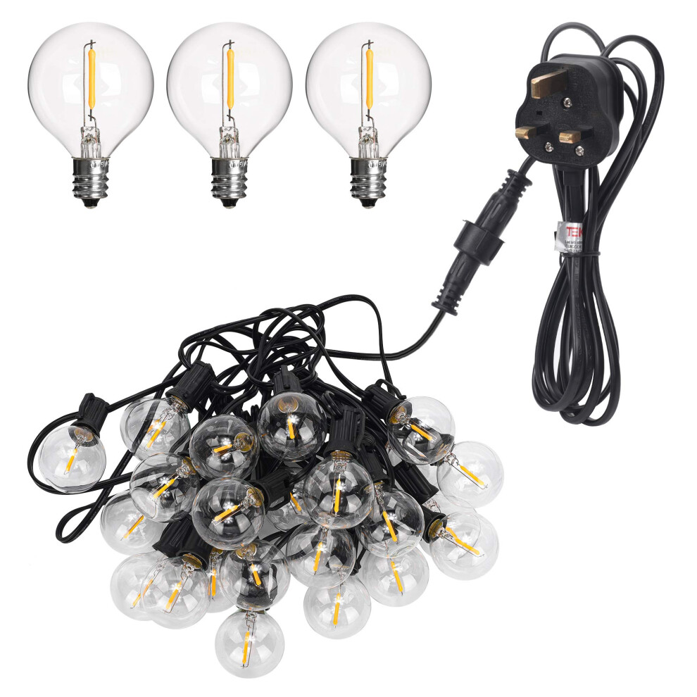 Tekled Tekled? Led Outdoor String Lights | 25 Led G40 Decorative Bulbs | Waterproof Indoor Outdoor 32Ft With Uk Plug | Warm | For Patio Garden Backyard White
