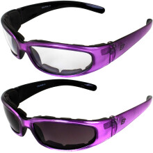 Birdz 2 Paar gepolsterte Motorrad-Sonnenbrillen fr Damen von Eyewear Chill, lila Rahmen mit klaren und superdunklen Glsern