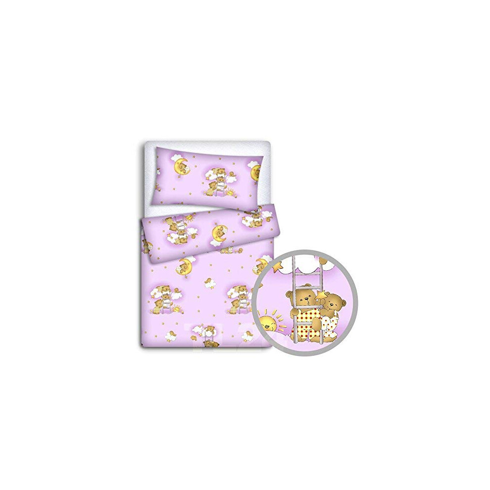 Baby Newborn Bedding Set Pillowcase + Duvet Quilt Cover 2 Piece To Fit Cot Crib Cradle Pram 120X90cm (Ladder ) Pink Babymam