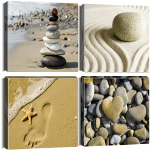 Artscope 4 Pieces Canvas Prints Wall Art - Seaside and Stones Picture Painting- Modern Wall Artwork Framed for Bathroom Home Office Decor - 12 x 12 In
