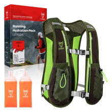 UTOBEST lpvst 5L vtskevst Lttviktig lparryggsck med 2 x mjuk kolv Justerbar lpvst fr trailrunning Marathon Race Jogging Cykling Grn