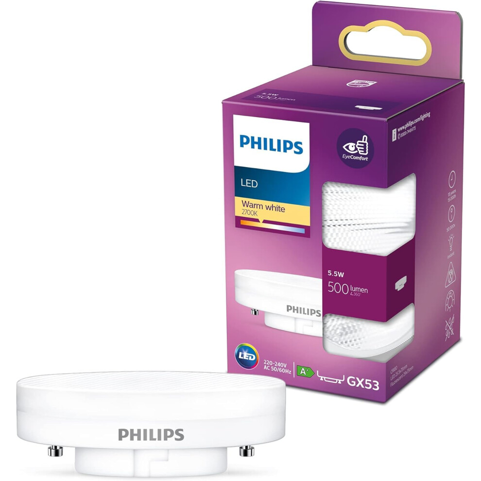 Philips LED Classic Light Spot [GX53] 5.5 W, Warm White 2700K, Non-Dimmable