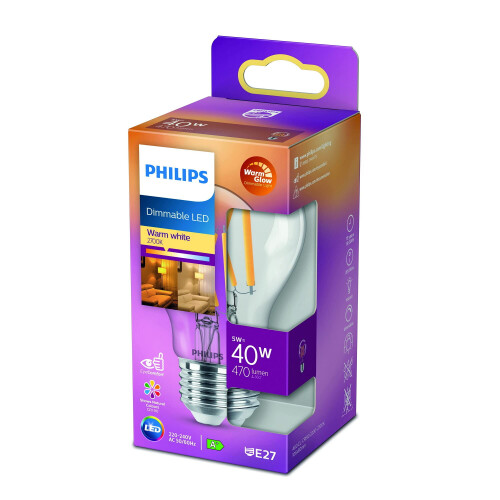 Philips LED E27 Normal 3,4 W (40 W) Klar Dim WarmGl 470 2