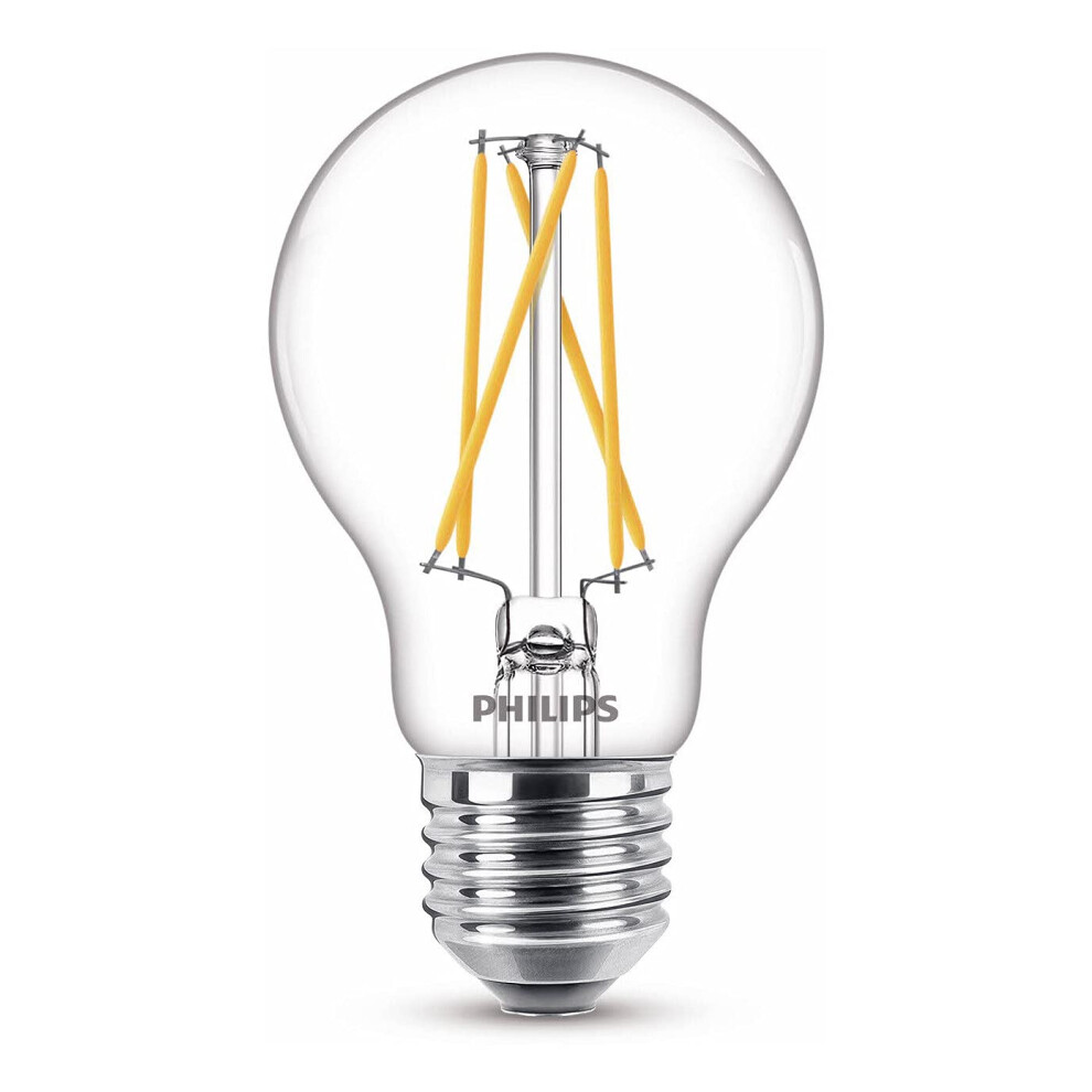 Philips Led Classic A60 Clear Bulb [E27 Edison Screw] 5W - 40W Equivalent, Warm (2200K - 2700K). Light/White