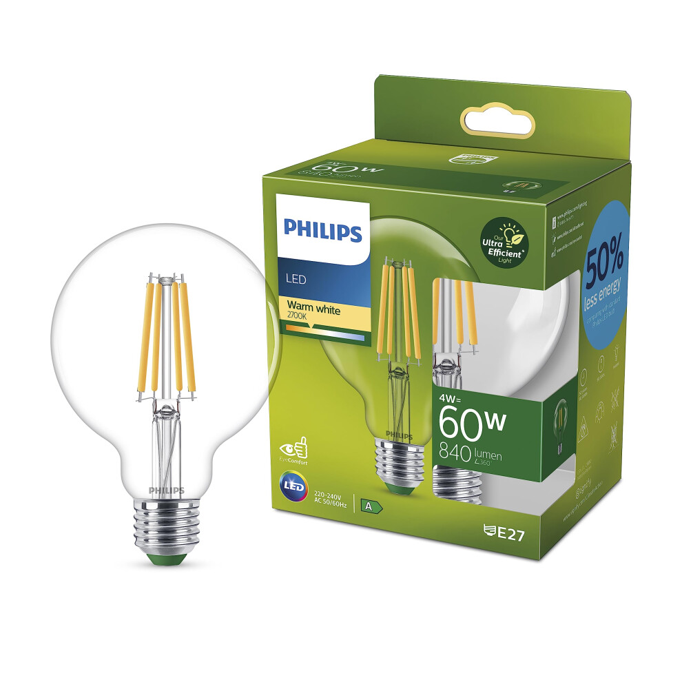 Philips Ultra Efficient - Ultra Energy Saving Lights, LED Light Source, 60W, G95, E27, Warm W+W65-image-OPC-PGBSNKG-NEW