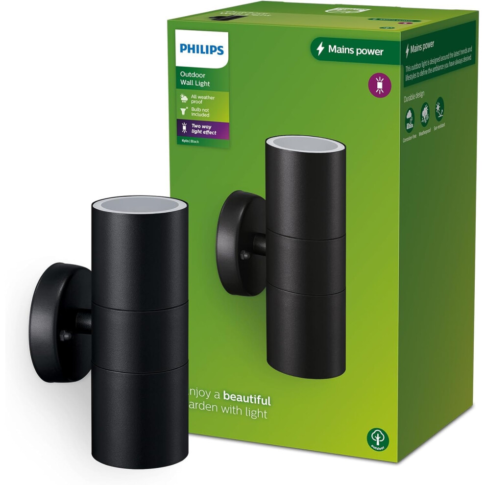 Photos - Floodlight / Street Light Philips Lighting Kylis Outdoor up/Down Wall Light, Without Bulb, Black, 2X max. 25W, IP44 Weatherproof 