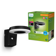 Philips Lighting Zonal UltraEfficient Outdoor Solar Wall Light, Round, 1.3W, 3000K, Black, Motion Sensor, IP44 Weatherproof
