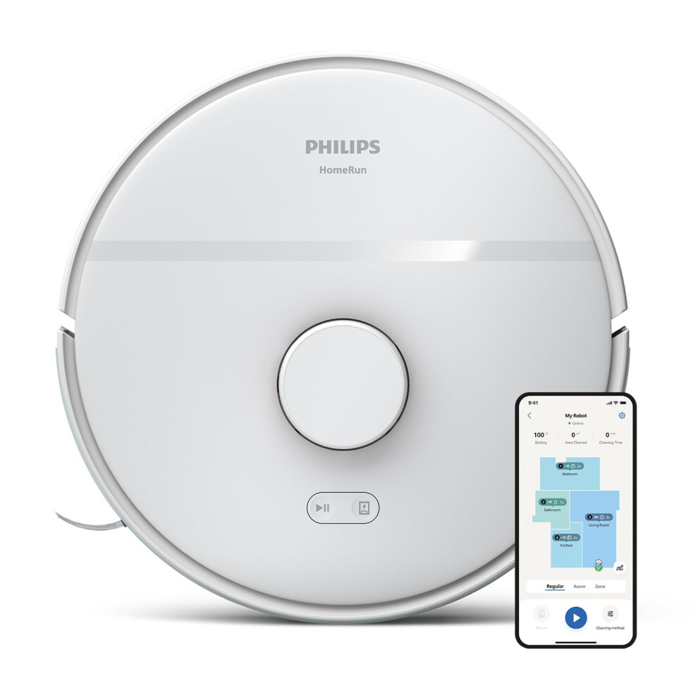 Versuni Philips Homerun 2000 Series: 2-In-1 Robot Vacuum And Mop With 2700 Pa Suction & 130 Min Runtime, Laser Navigation, Carpet Boost, App-Controlled, White