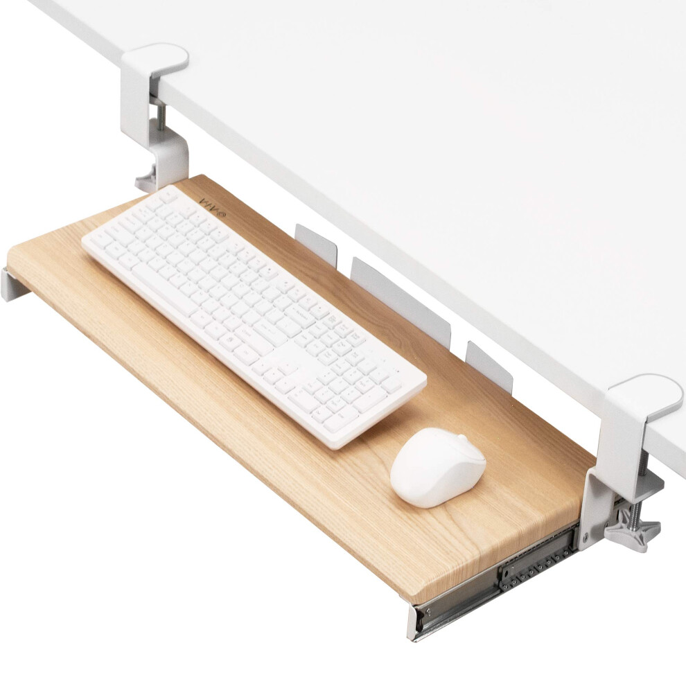 VIVO Large Clamp-on Computer Keyboard and Mouse Under Desk Slider Tray  27 x 11 inch Pull Out Platform Drawer  Light Wood  MOUNT-KB05A