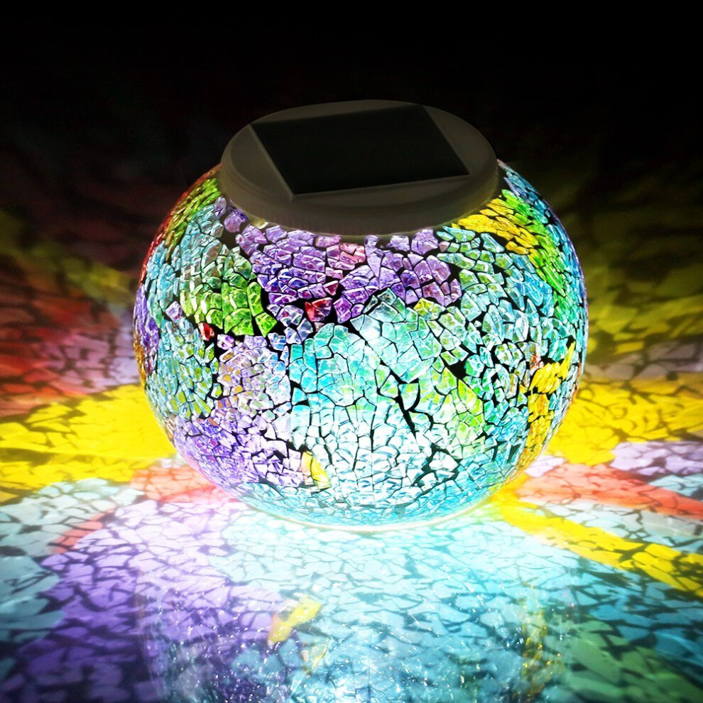 WSgift Color Changing Solar Powered Glass Mosaic Ball Led Garden Lights, Rechargeable Solar Table Lights, Outdoor Waterproof Solar Night Lights Table