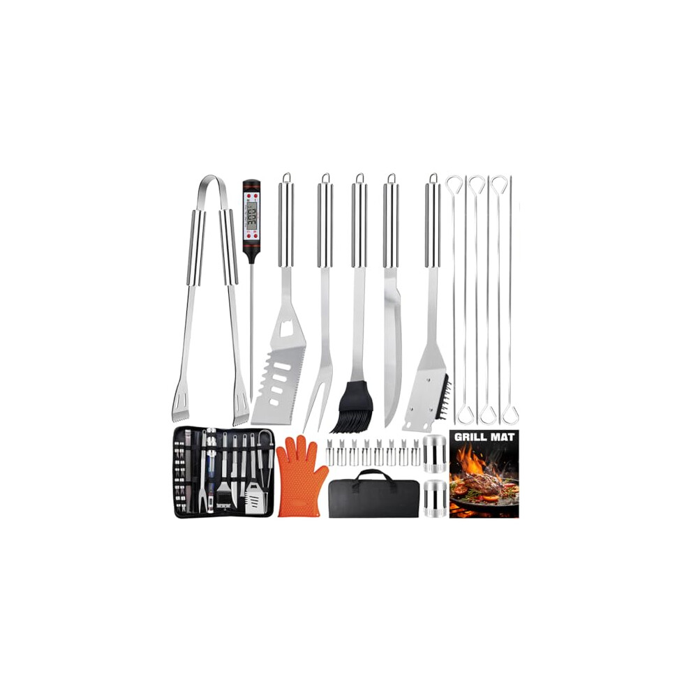 28Pcs BBQ Accessories Tools Set with Case, Stainless Steel BBQ Utensil Set Practical Cooking Utensils, Men BBQ Gifts Set for Various Barbecue Grills,-image-OPC-PGBSNV5-NEW