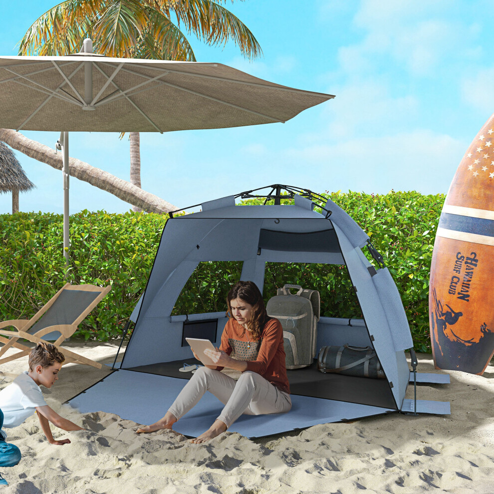 Outsunny Pop Up Beach Tent for 2-3 Person with Carry Bag, UPF15+, Light Blue