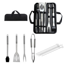 AMOS Stainless Steel Barbeque Utensils Set BBQ Grill Tools Kit Accessories 11pcs With Carry Case Outdoor Cooking Camping Travel