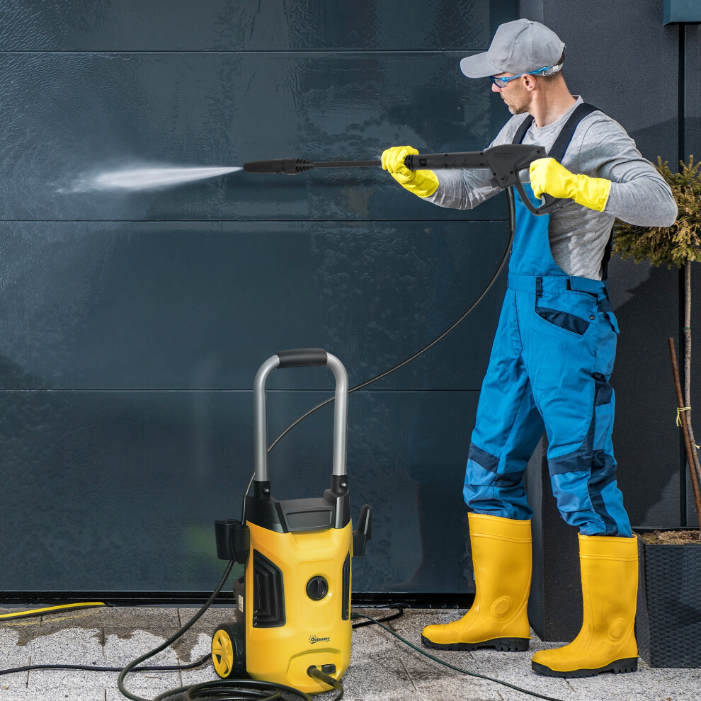 Outsunny 1800W Power Washer 150 Bar Pressure With Adjustable Nozzle, Yellow