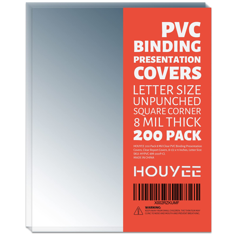 Houyee Lot De 200 Couvertures De Pr Sentation Transparentes En Pvc 8 Mil Pour Reliure, Format Lettre, 8-1/2 X 11 Pouces-image