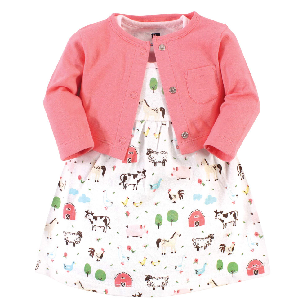 Hudson Baby Girls' Cotton Dress And Cardigan Set, Farm Animals, 4 Toddler-image