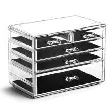 BINO DE MANHATTAN-SERIE Acryl make-up lade organisator-3 grote 2 kleine lade | Duidelijke schoonheidsorganisatoren en -opslag| Cosmetica- en make-upl