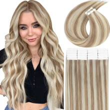 LacerHair Menschliches Haar Tape in Extensions P#6/60A 18 Zoll Piano Farbe Mittelbraun & Platinblond 20pcs 50g