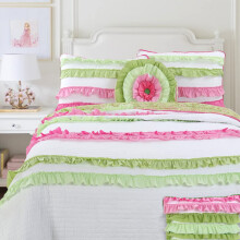 Cosy Line Home Fashions Roze Groen Chique Ruches Meisje 100% Katoen Omkeerbare Quilt Beddengoedset Dekbedspreien (Tweeling - 2 Stuk: 1 Quilt + 1 Sham