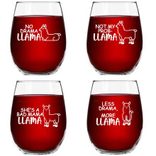 Lama Zabawny zestaw kieliszkσw do wina bez nσzki 4 pary kieliszkσw Zadnych dramatσw Lama to nie moja proba Lama Ona jest zla mama Lama Mniej dr