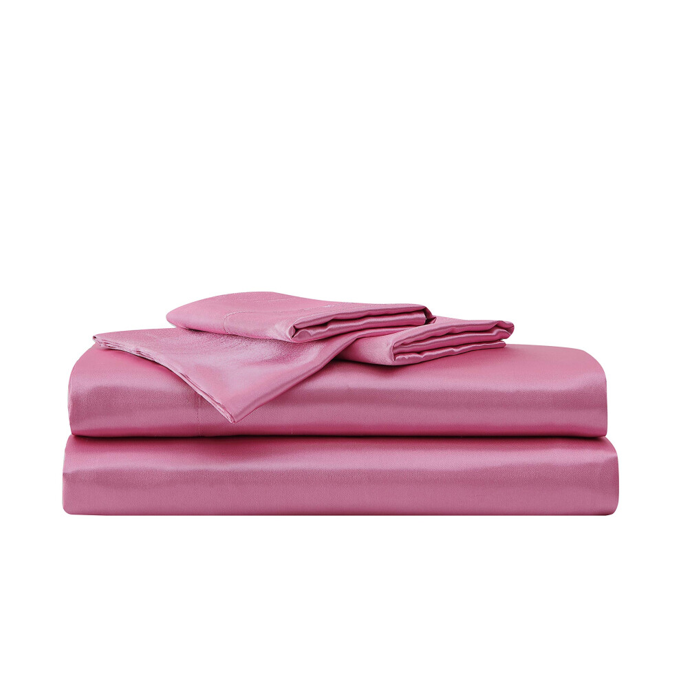 Betsey Johnson - Parure de lit luxueuse en satin, draps complets, d   coration d'int   rieur douce et soyeuse (rose complet)