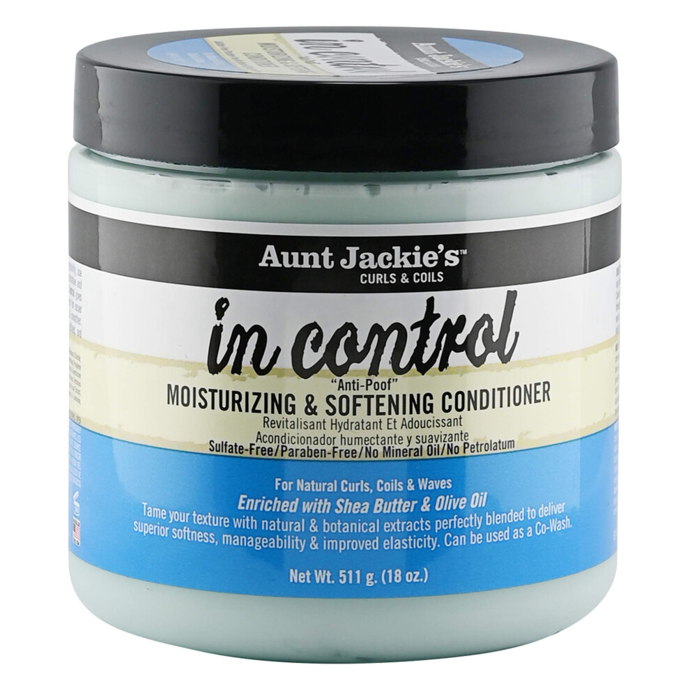 Aunt Jackie's Curls And Coils In Control Anti-Poof Moisturizing And Softening Hair Conditioner For Natual Curls Enriched With Shea Butter 18 Oz