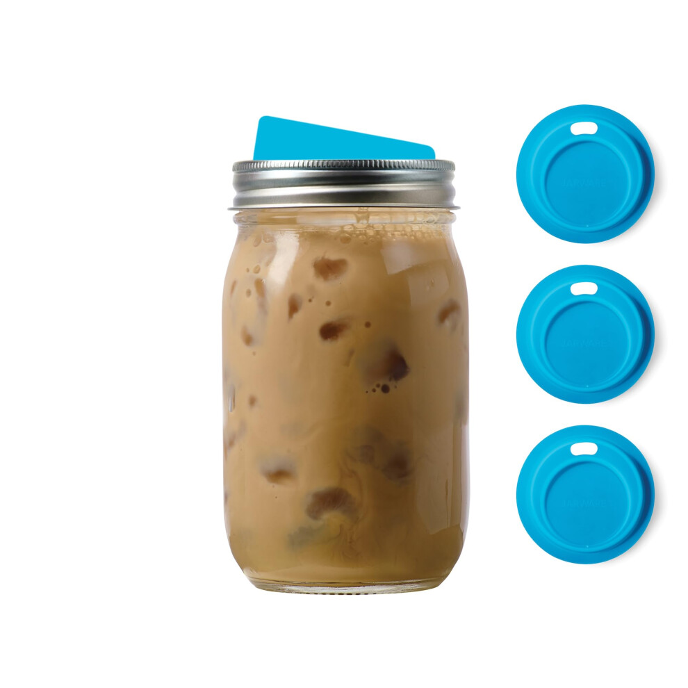 Jarware Blue 82671 Juego De 4 Tapas Para Bebidas De Boca Regular Sin Pajitas-image