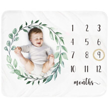 Tebaby Baby Monthly Milestone Blanket Boy - Newborn Month Blanket Unisex Neutral Personalized Shower Gift Leaf Nursery Decor Photography Background Pr